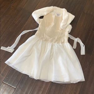 Fur jacket sleeveless gold dress